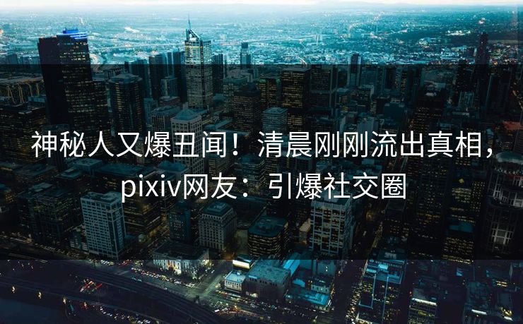 神秘人又爆丑闻！清晨刚刚流出真相，pixiv网友：引爆社交圈