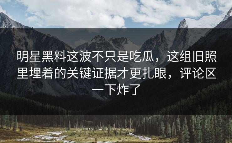 明星黑料这波不只是吃瓜，这组旧照里埋着的关键证据才更扎眼，评论区一下炸了